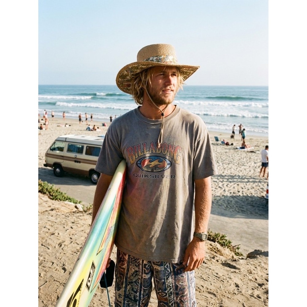 Vntg Y2K 90s HEAD Straw Cowboy Sun Hat Tropical Surf Woody Wagon Coastal Gma